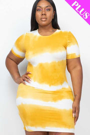 52 PSS-Y {Truth Be Told} Mustard Tie Dye Stripe Dress PLUS SIZE 1X 2X 3X