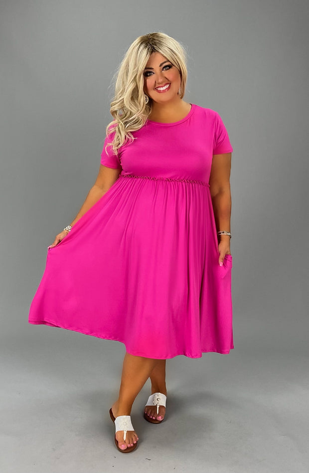 65 SSS-V {Babydoll Basics} Solid Fuchsia Babydoll Dress EXTENDED PLUS SIZE 3X 4X 5X