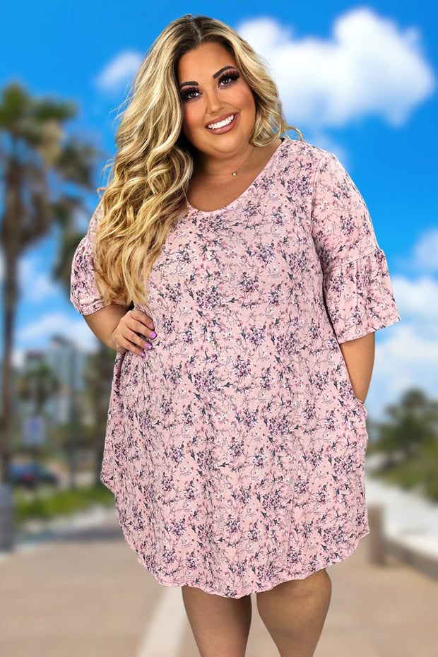 92 PSS-J {Romance Possible} Lilac Floral Dress w/Pockets PLUS SIZE 1X 2X 3X