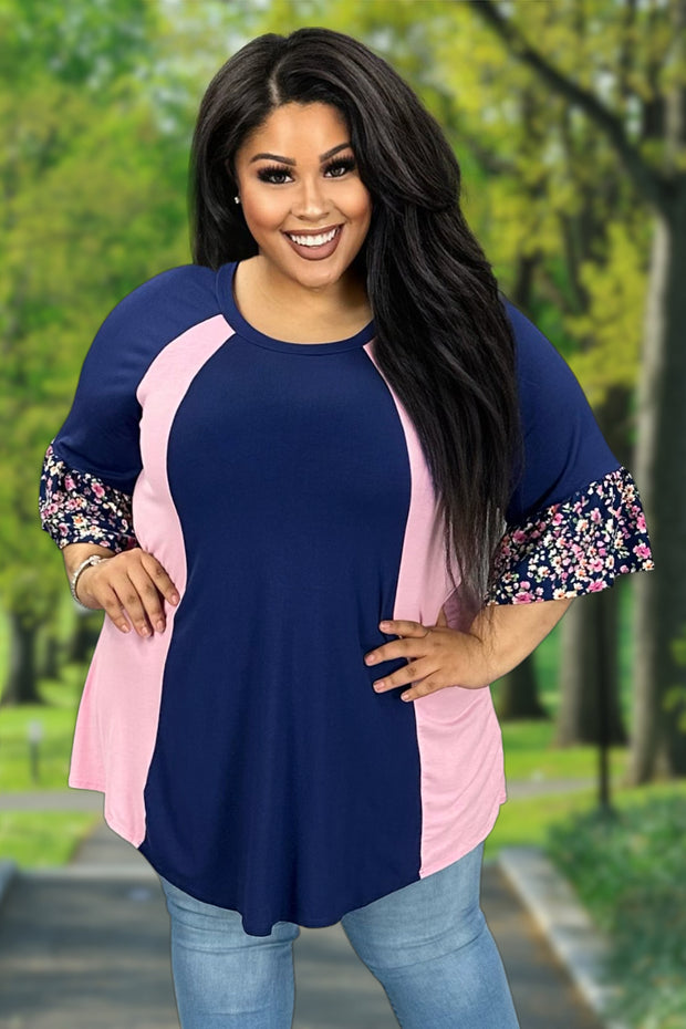 30 CP-O {Curvy Bright Idea} Navy/Pink Floral Tunic CURVY BRAND!!!  EXTENDED PLUS SIZE XL 2X 3X 4X 5X 6X