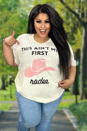 66 GT-I {First Rodeo} Beige Pink Hat Print Graphic Tee PLUS SIZE 1X 2X 3X