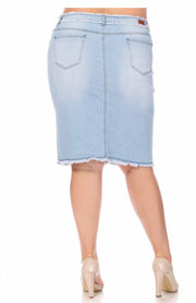 LEG- 21  {Here At Last} Lt. Blue Wash Stretch Denim Skirt PLUS SIZE 1X 2X 3X