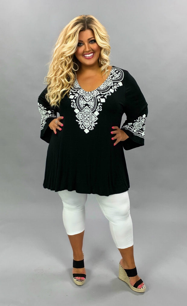 60 SD {Classy Beauty} Black V-Neck Embossed Tunic CURVY BRAND!!!  EXTENDED PLUS SIZE XL 2X 3X 4X 5X 6X