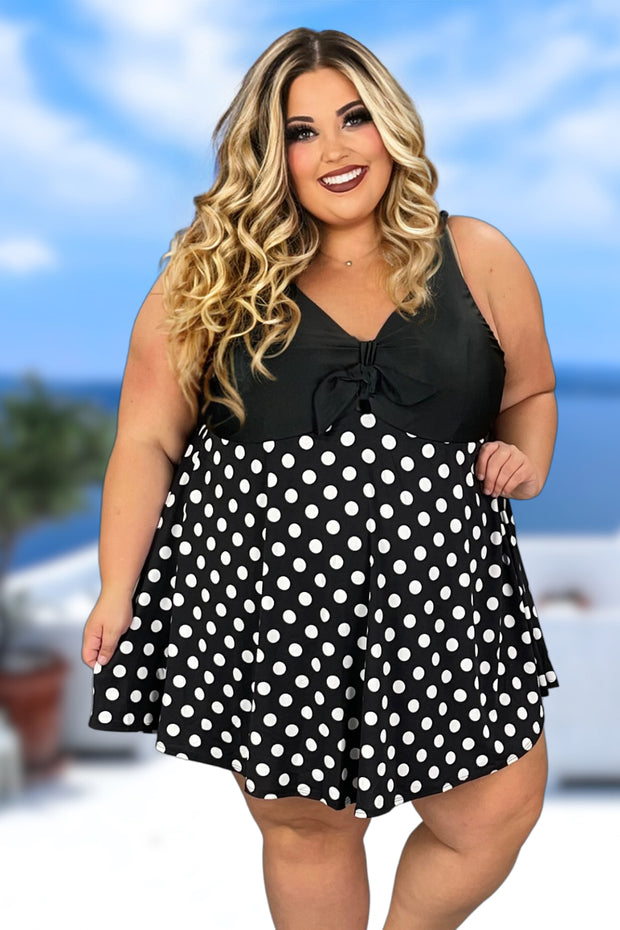 SWIM -C {Polka Dot With Curvy}  Black One Piece Swimsuit  CURVY BRAND!!!  EXTENDED PLUS SIZE 1X 2X 3X 4X 5X 6X