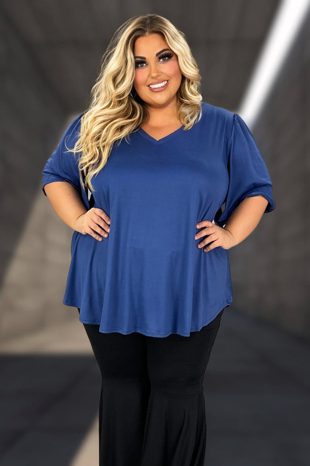 29 SSS-R {Best Attitude} Midnight Blue V-Neck Wide Sleeve Tunic EXTENDED PLUS SIZE 3X 4X 5X