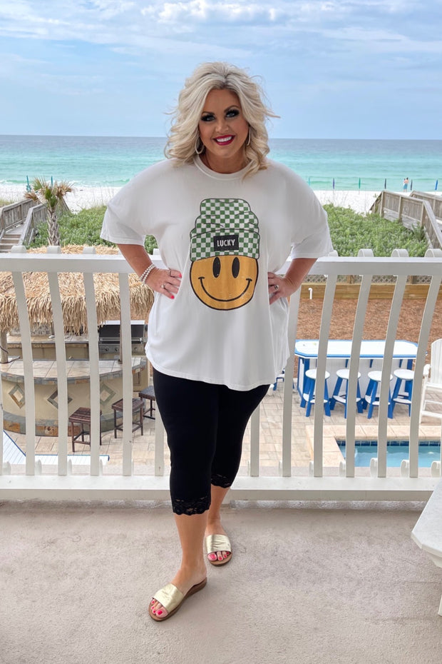 32 GT-B (Lucky Smiley Face) White Graphic Smiley Face  PLUS SIZE 1X 2X 3X