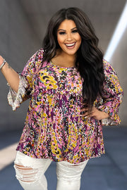 62 PQ-J {Strong And Beautiful} Purple Floral Babydoll Top EXTENDED PLUS SIZE 3X 4X 5X