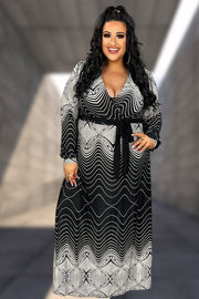 LD-N {Highlight The Good} Black/White Print V-Neck Maxi Dress PLUS SIZE 1X 2X 3X