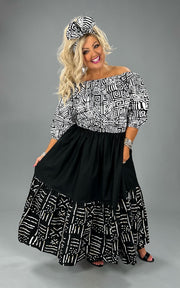 LD-Z& E {Perfect Moment} Black/White African Print Patchwork Dress PLUS SIZE XL