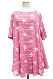 14 PSS-A {Future Star} Pink Star Printed Top PLUS SIZE 1X 2X 3X