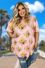 92 PSS-N {This Is True} Pink Floral Short Sleeve Tunic EXTENDED PLUS SIZE 3X 4X 5X