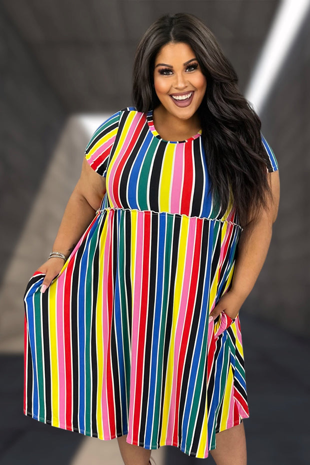 42 PSS-E {Endlessly Obsessed} Multi-Color Stripe Print Dress EXTENDED PLUS SIZE 3X 4X 5X