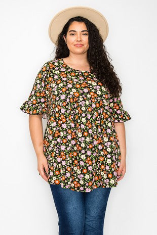 28 PSS-E {Curvy Garden} Black Floral Babydoll Top CURVY BRAND!!!  EXTENDED PLUS SIZE 4X 5X 6X