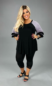 77 CP-C {Dainty & Sweet} Black Purple Flower Contrast Top CURVY BRAND EXTENDED PLUS SIZE 1X 2X 3X 4X 5X 6X