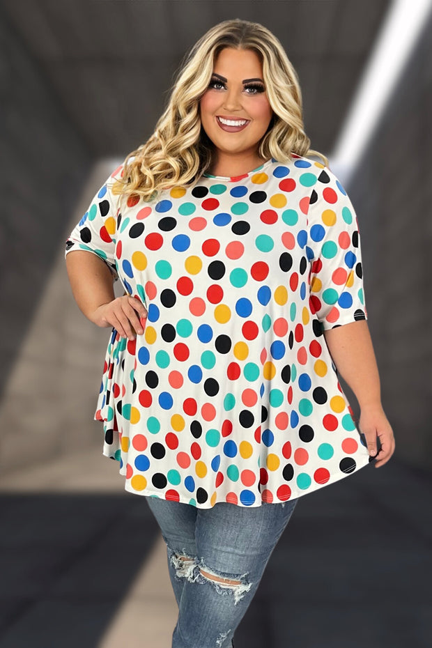 34 PSS-D {Snazzy Dots} Ivory/Multi-Color Polka Dot Top EXTENDED PLUS SIZE 4X 5X 6X