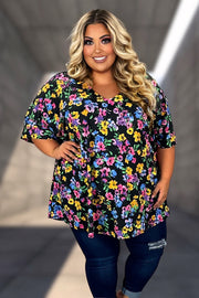 74 PSS {Gonna Be A Good Day} Black Floral V-Neck Top CURVY BRAND!!!  4X 5X 6X