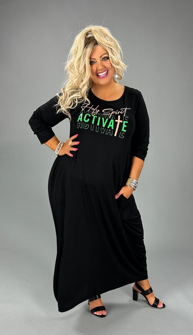 LD-I {Holy Spirit Activate} Black Graphic Maxi Bubble Dress PLUS SIZE XL