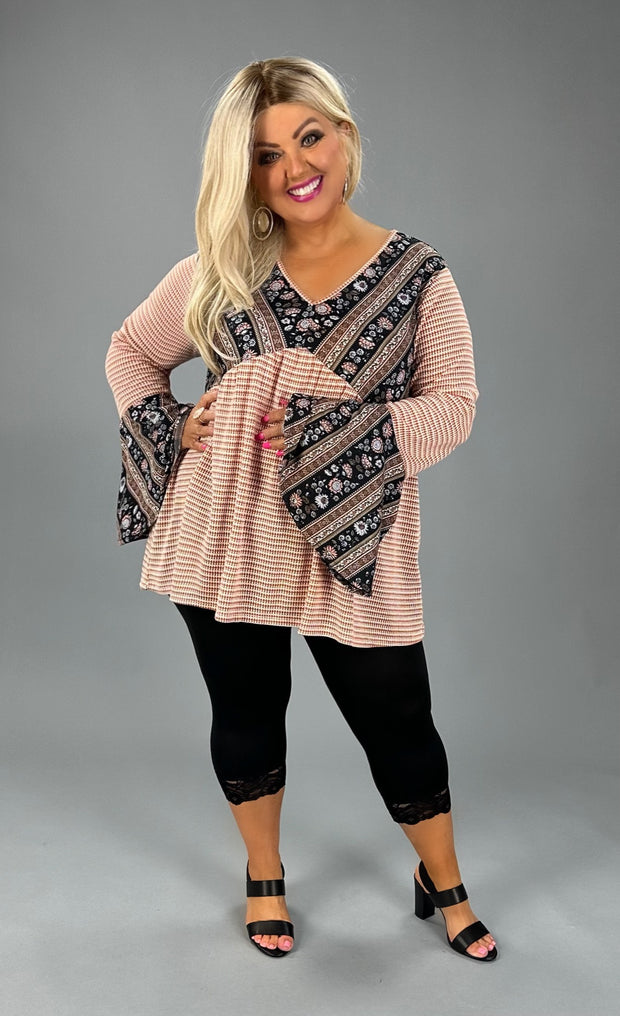 91 CP-M {Wait And See} Rust/Black Boho Stripe V-Neck Top PLUS SIZE XL 2X 3X