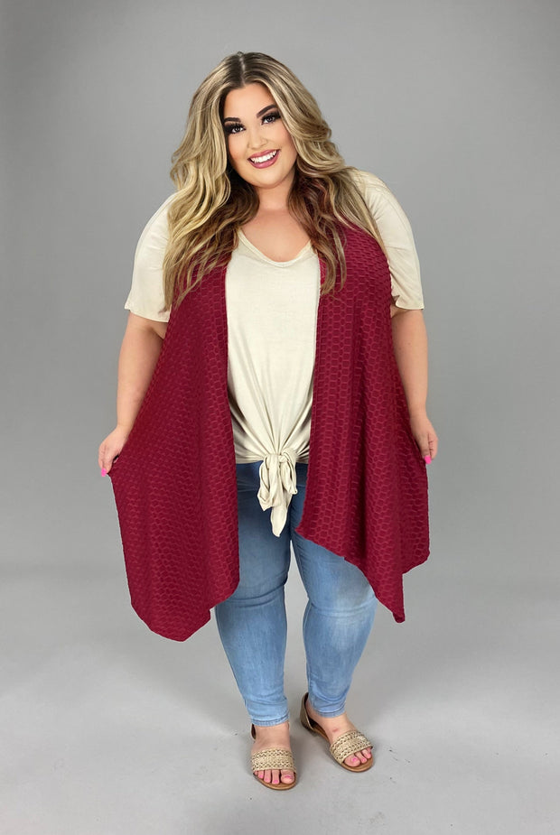 20 OT-E {Hey Beautiful} BURGUNDY Textured Vest PLUS SIZE 1X 2X 3X