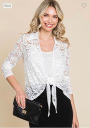 26 OT-E {Love Secrets} Ivory Lace Front Tied Cardigan PLUS SIZE 1X 2X 3X