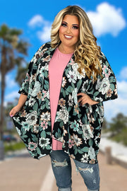 61 OT-O {Notice Me Now} Black Floral Kimono EXTENDED PLUS SIZE 3X 4X 5X