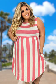 57 SV-I {When North Meets South} Coral Stripe Print Dress PLUS SIZE 1X 2X 3X