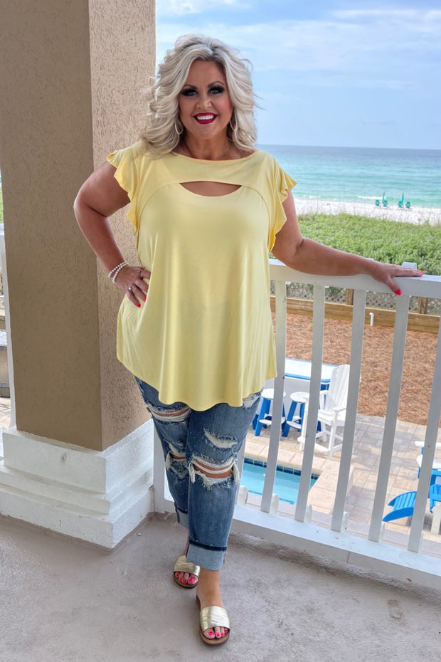 55 SSS-O {Love Connection} Banana Yellow Keyhole Top PLUS SIZE 1X 2X 3X