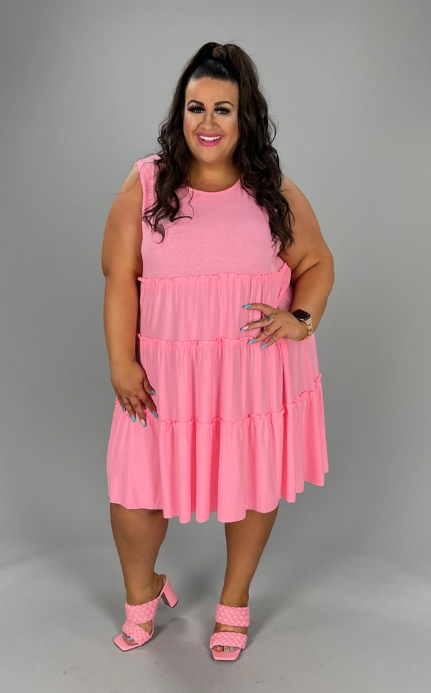 47 SV-A {Full Of Dreams} Bright Pink Tiered Dress PLUS SIZE 1X 2X 3X