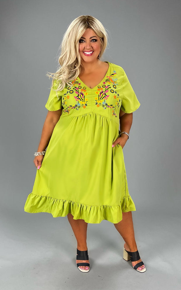 30 OR 33 SD-A {Young At Heart} Lime Embroidered Dress PLUS SIZE 1X 2X 3X