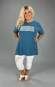 73 GT-P {Antisocial} Heather Deep Teal Graphic Tee PLUS SIZE 3X