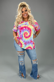 64 PSS-B {Friendly & Fun} Multi-Color Tie Dye Top CURVY BRAND!!!  EXTENDED PLUS SIZE XL 2X 3X 4X 5X 6X