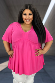 98 SSS-I {Catching Glances} Fuchsia SALE!! V-Neck Babydoll Tunic CURVY BRAND!!!  EXTENDED PLUS SIZE XL 2X 3X 4X 5X 6X