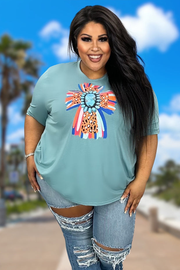 28 GT-J {Blissful Blessings} Teal Cross Print Graphic Tee PLUS SIZE 3X