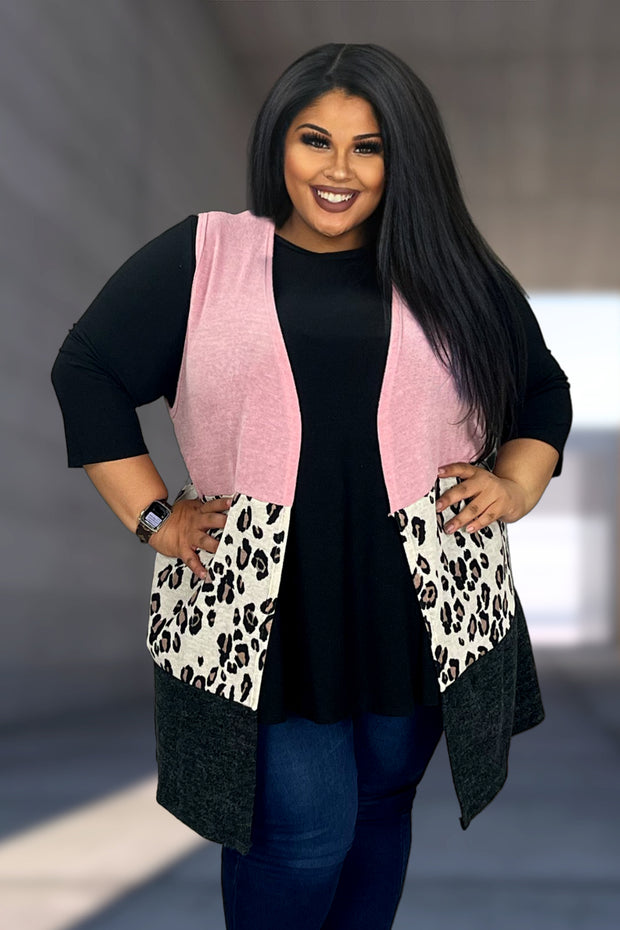 99 OT-B {Out With The Girls} Pink Leopard Sweater Vest EXTENDED PLUS SIZE 3X 4X 5X