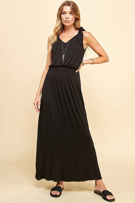 LD-O {For A Change} Black Maxi Dress w/Shoulder Ties PLUS SIZE XL 2X 3X