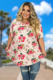 11 PSS-M {Buy Me Roses} Peach Floral Print Tunic EXTENDED PLUS SIZE 3X 4X 5X