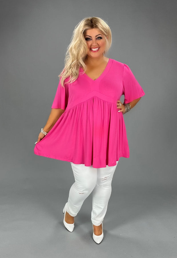 98 SSS-I {Catching Glances} Fuchsia SALE!! V-Neck Babydoll Tunic CURVY BRAND!!!  EXTENDED PLUS SIZE XL 2X 3X 4X 5X 6X