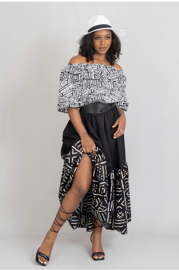 LD-Z& E {Perfect Moment} Black/White African Print Patchwork Dress PLUS SIZE XL