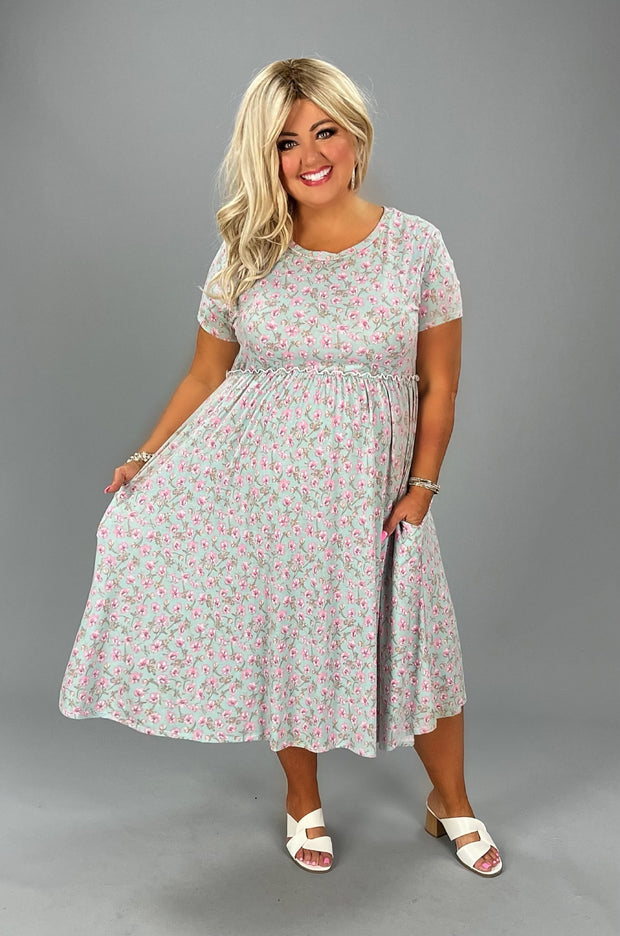 45 PSS-I{I Wish I Knew} Mint Floral Babydoll Dress PLUS SIZE 1X 2X 3X