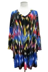 63 PQ-P {Blurry Pixels} Red Blue Printed Bell Sleeve Top EXTENDED PLUS SIZE 3X 4X 5X