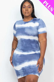 52 PSS-Z {Truth Be Told} Blue Tie Dye Stripe Dress PLUS SIZE 1X 2X 3X