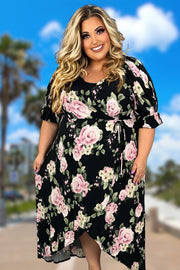 LD-Z & D {Floral Fascination} Black Floral Wrap Maxi Dress PLUS SIZE 1X 2X 3X