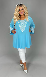 59 SD {Classy Beauty} Aqua V-Neck Embossed Tunic CURVY BRAND!!!  EXTENDED PLUS SIZE XL 2X 3X 4X 5X 6X