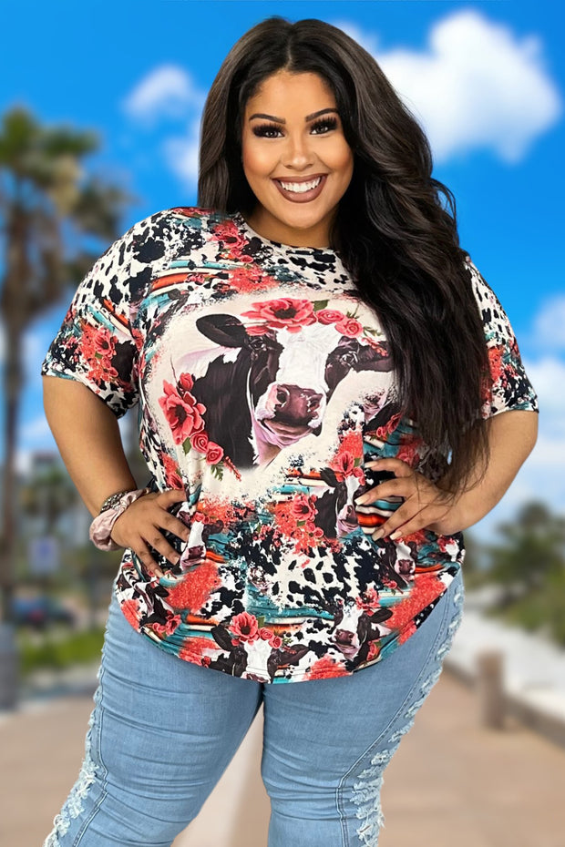 31 GT-G {Cow In My Garden} Multi-Color Floral Graphic Tee PLUS SIZE 3X