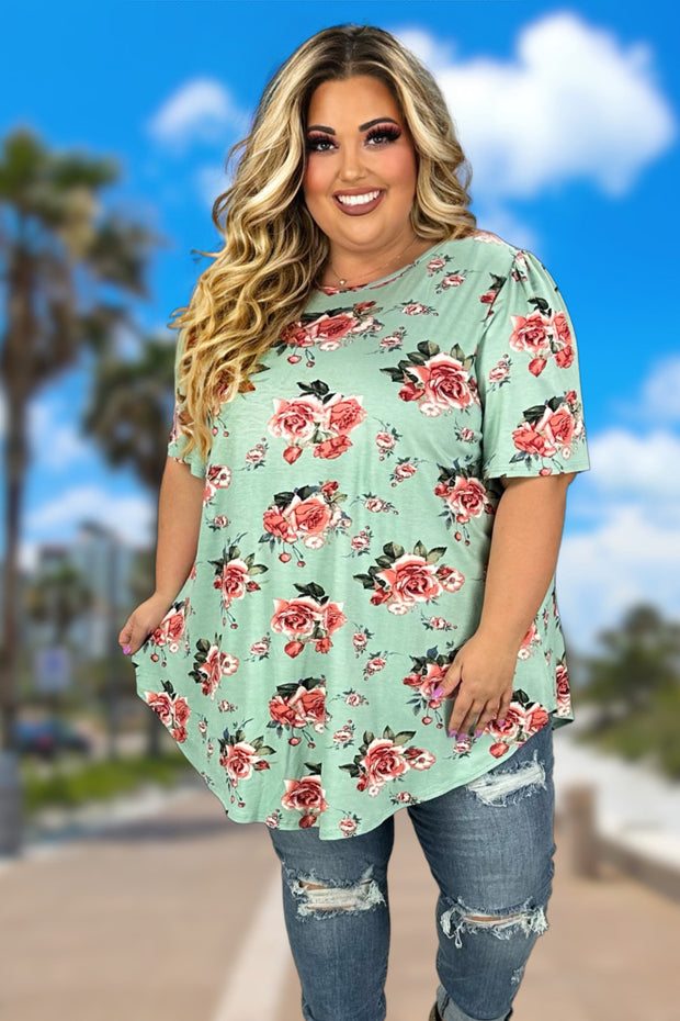 76 PSS-G {About To Blossom} Mint Floral Tunic EXTENDED PLUS SIZE 3X 4X 5X