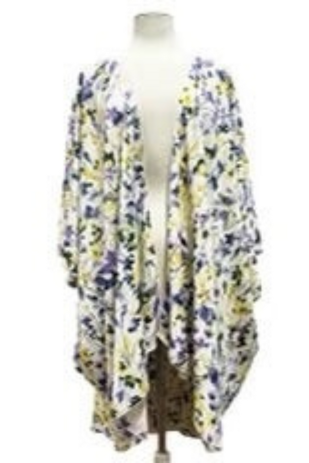 52 OT-B {Sweet As Ever} Ivory/Lavender Floral Kimono EXTENDED PLUS SIZE 3X 4X 5X