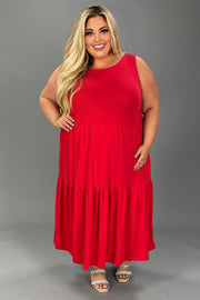 LD-Q {Firecracker} Ruby Red Tiered Maxi Dress PLUS SIZE 1X 2X 3X