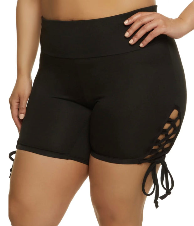 LEG- {Comfy Laces} Black Lace-Up Side Bike Shorts EXTENDED PLUS SIZE 4X