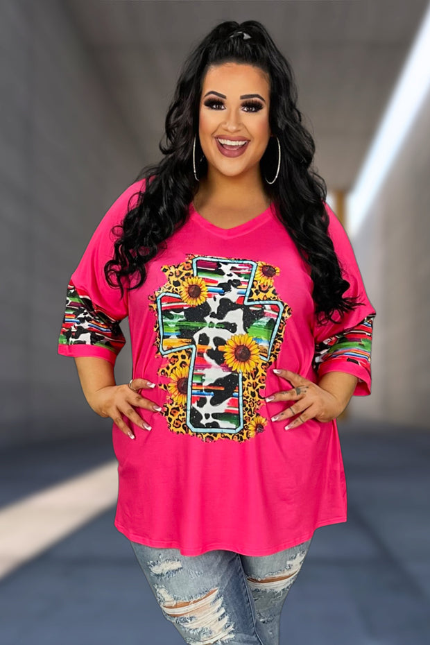 30 OR 38 GT-Z {Sunflower Cross} Hot Pink Graphic Tee PLUS SIZE 3X
