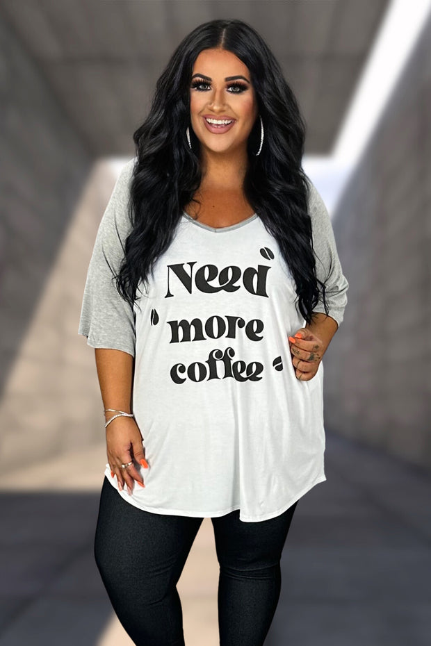 53 GT-B {Need More Coffee} White/H. Grey Graphic Tee PLUS SIZE 1X 2X 3X